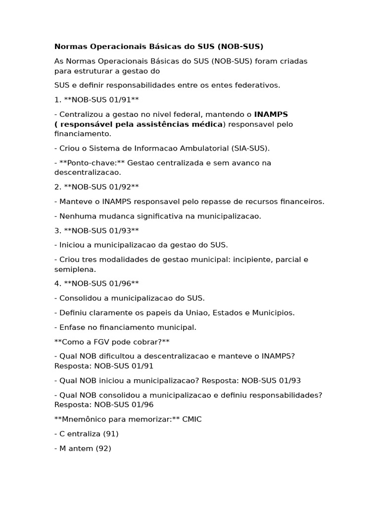 Normas Operacionais Básicas do SUS | PDF