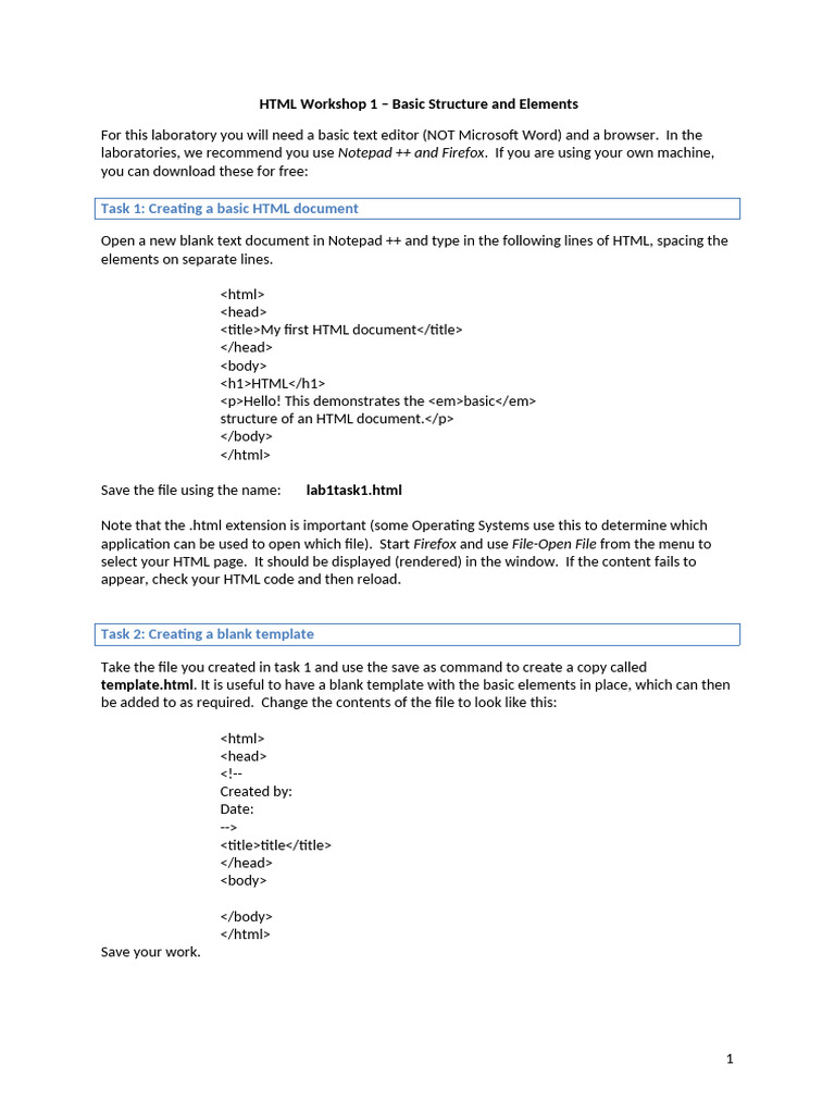 TB2+Week+1+Worksheet+1+Basic+Structure+and+Elements | PDF | Html ...