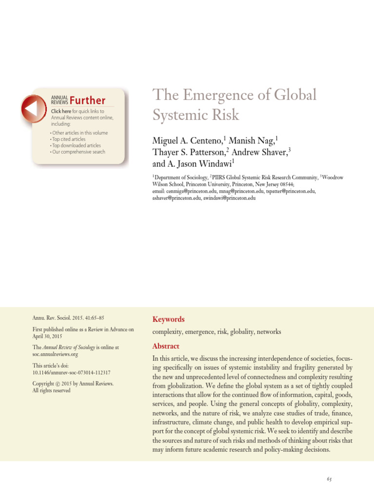 Global Systemic Risk in a Connected World | PDF | Risk | Emergence