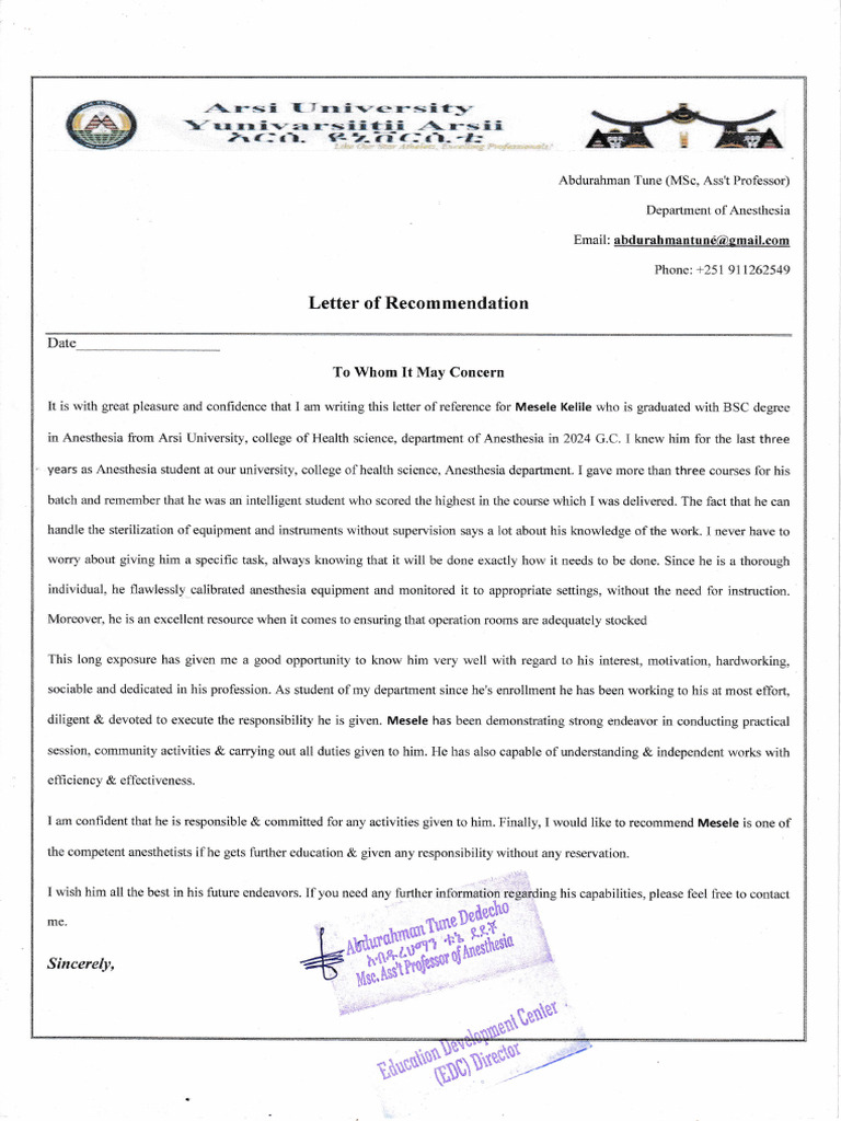 Recommendation for Anesthesia Graduate | PDF | Surgery | Health Care
