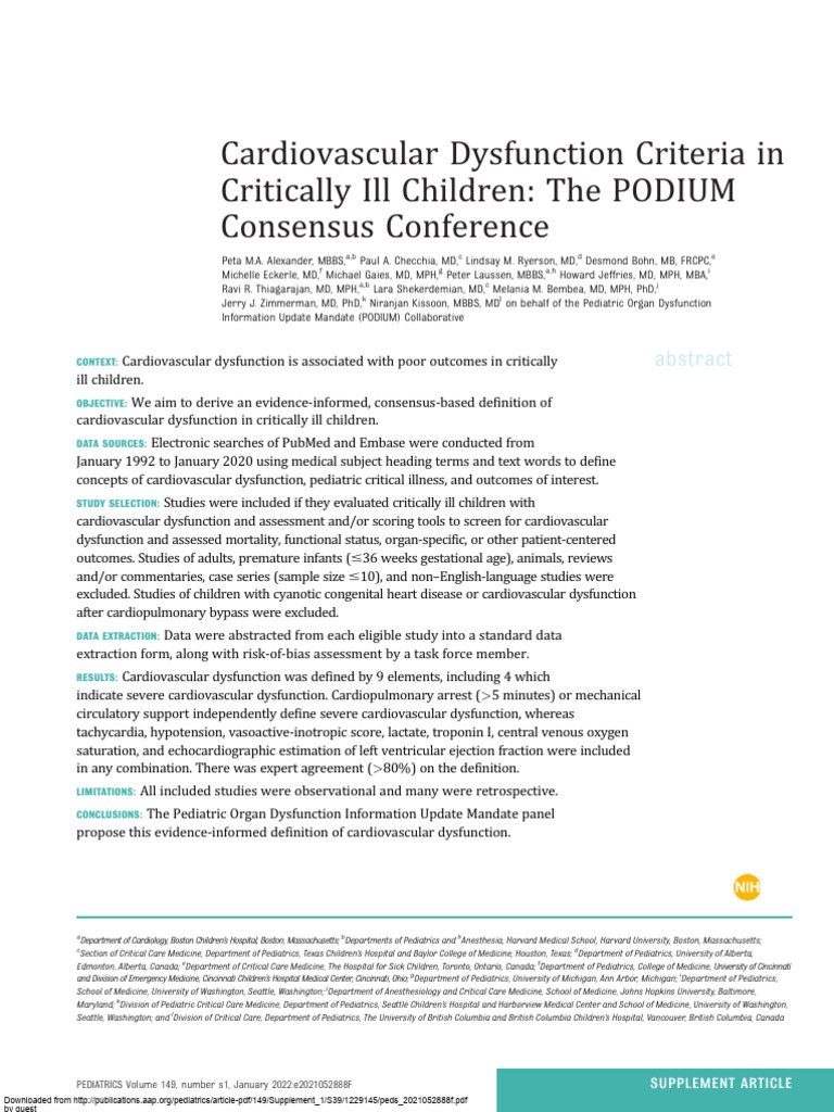 Cardiovascular Dysfunction in Critically Ill Children | PDF | Sepsis ...