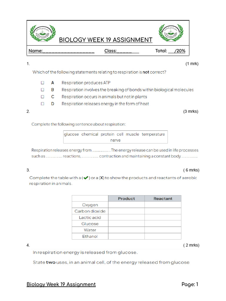 Biology Week 19 Assignment | PDF