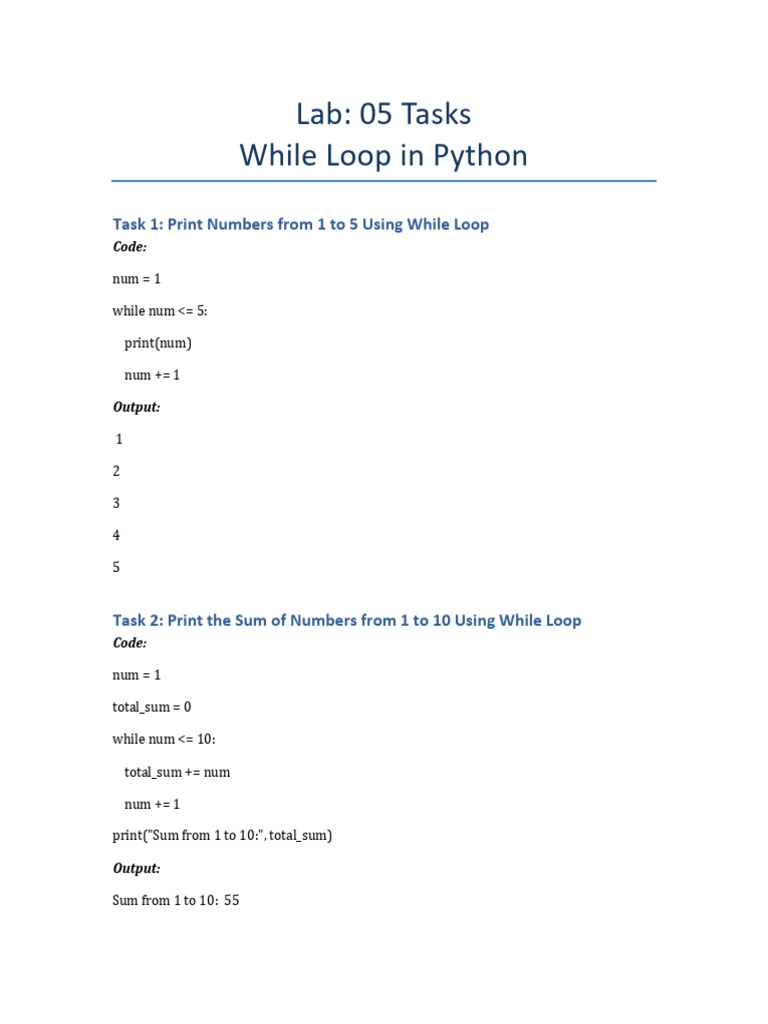 Python While Loop Tasks Guide | PDF