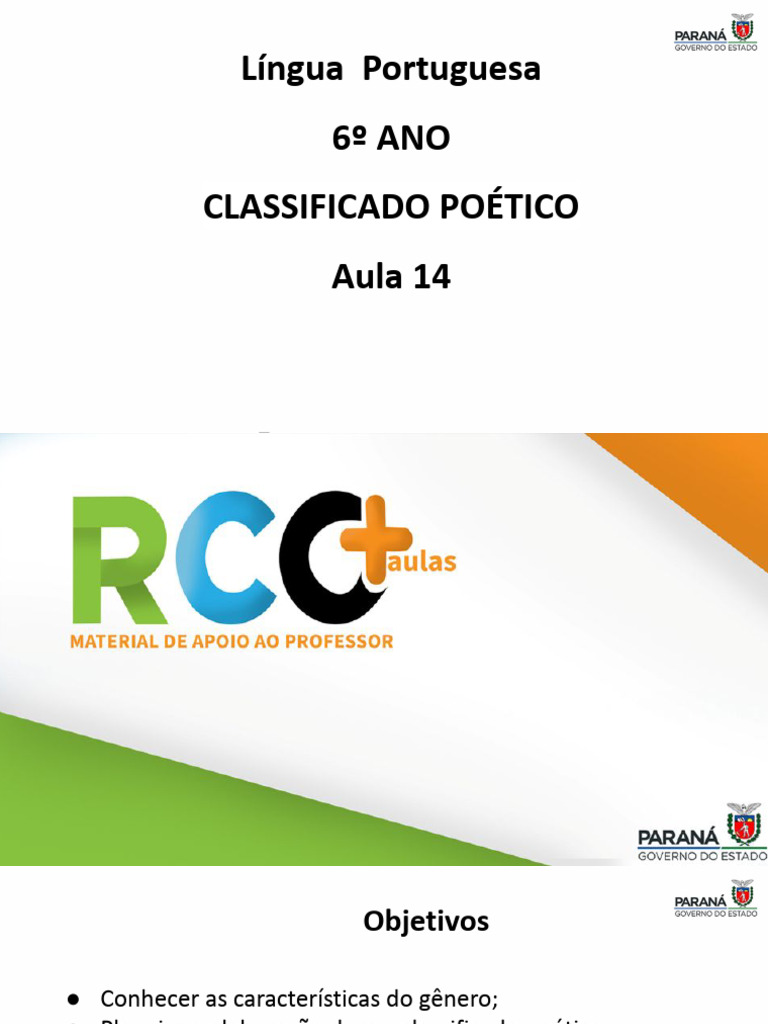 Redação e Leitura - 6ºano - Aula14 - Classificado Poético | PDF | Poesia