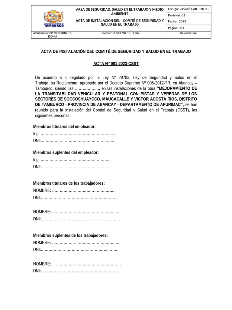 Acta Comité de Seguridad y Salud 2023 | PDF | Gobierno