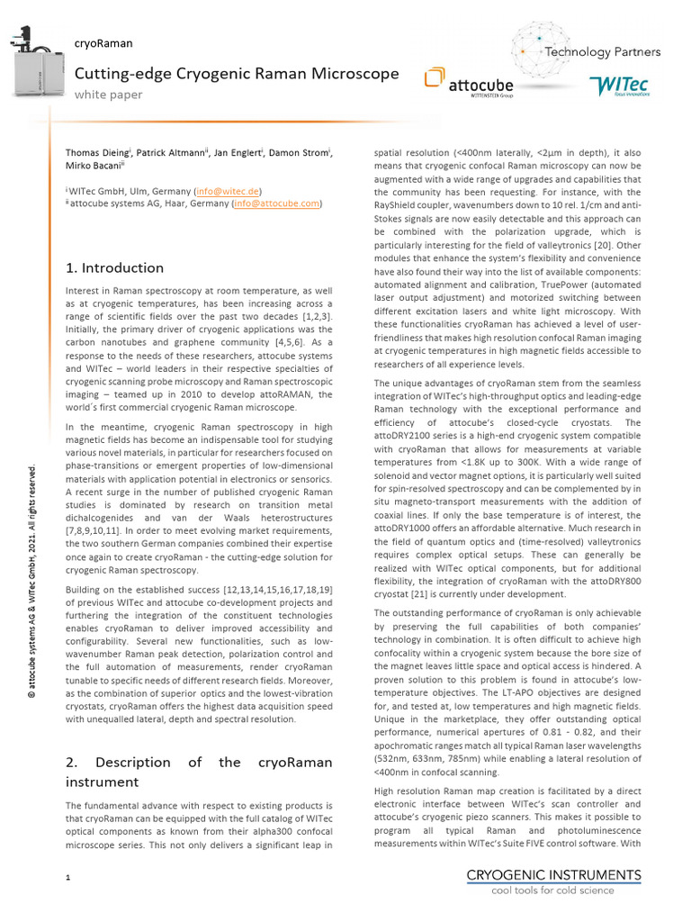 Advanced Cryogenic Raman Imaging System | PDF | Raman Spectroscopy | Waves