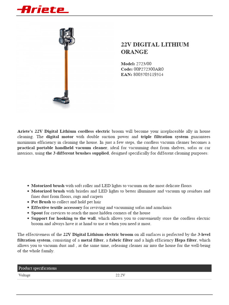 22v Digital Lithium 2723 | PDF | Vacuum Cleaner | Manufactured Goods