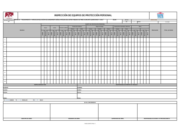 4.1. Registro de Inspeccion de EPP S | PDF | Ropa