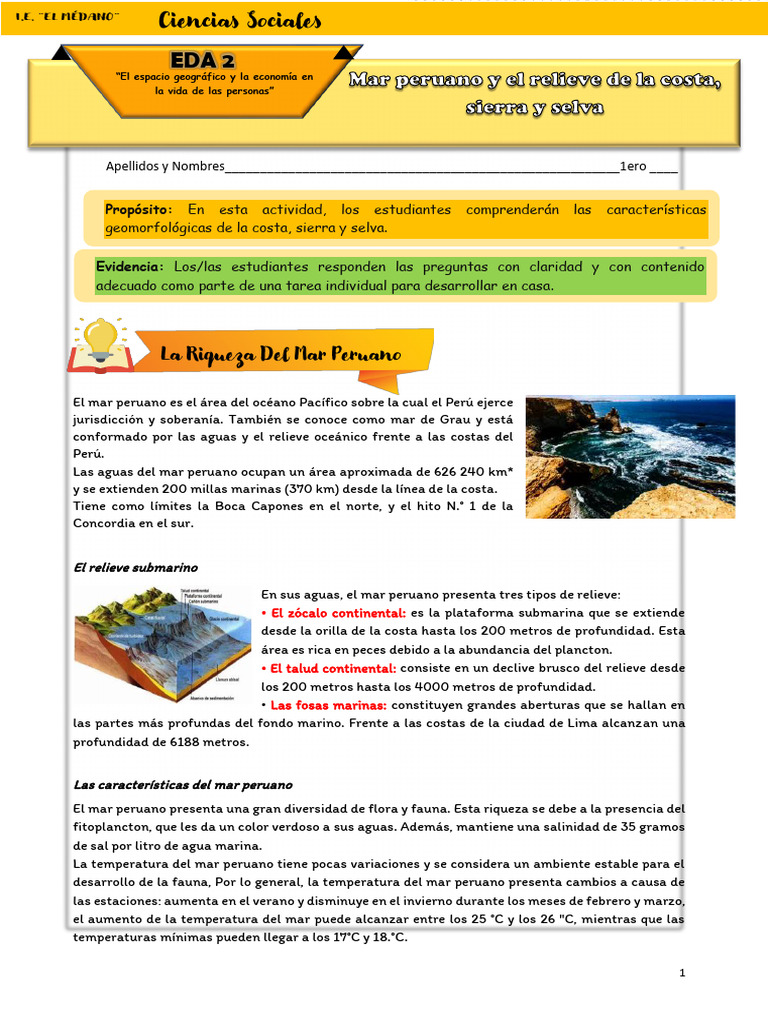 Ficha de Actividad Individual CCSS 1° - Semana 5 | PDF | Andes | Perú