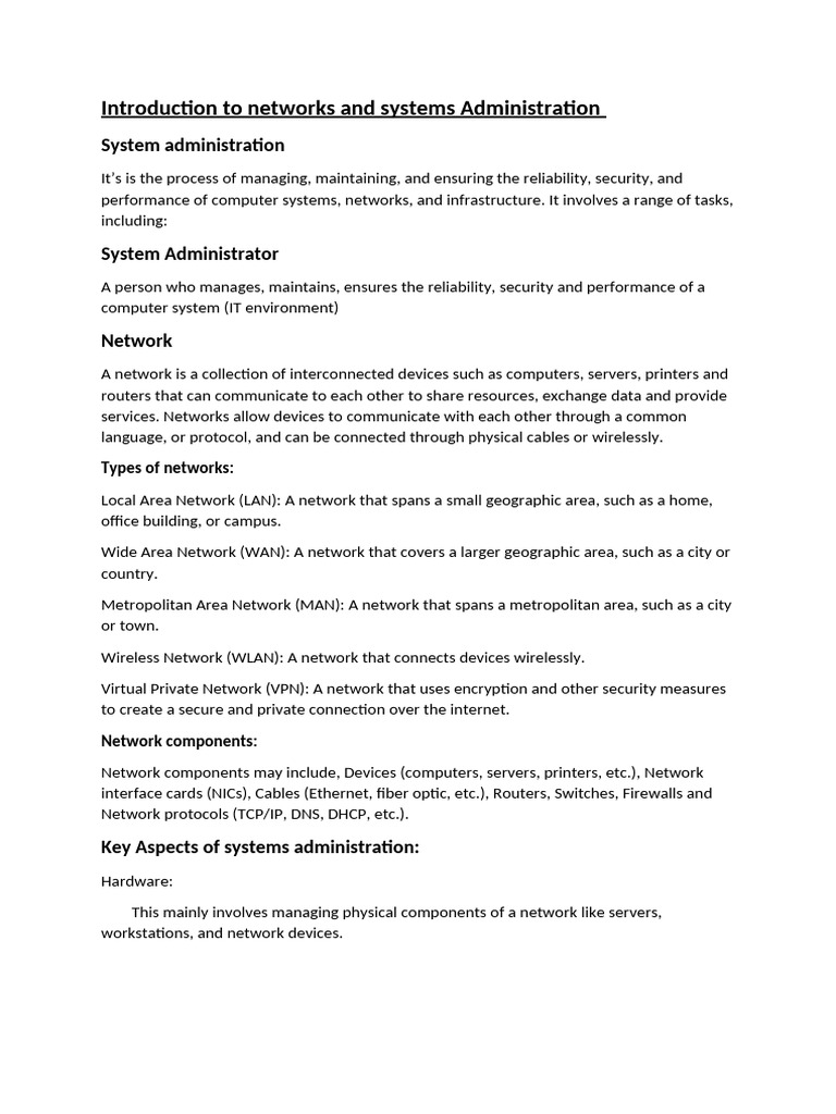 Introduction To Networks and Systems Administration | PDF | Computer ...