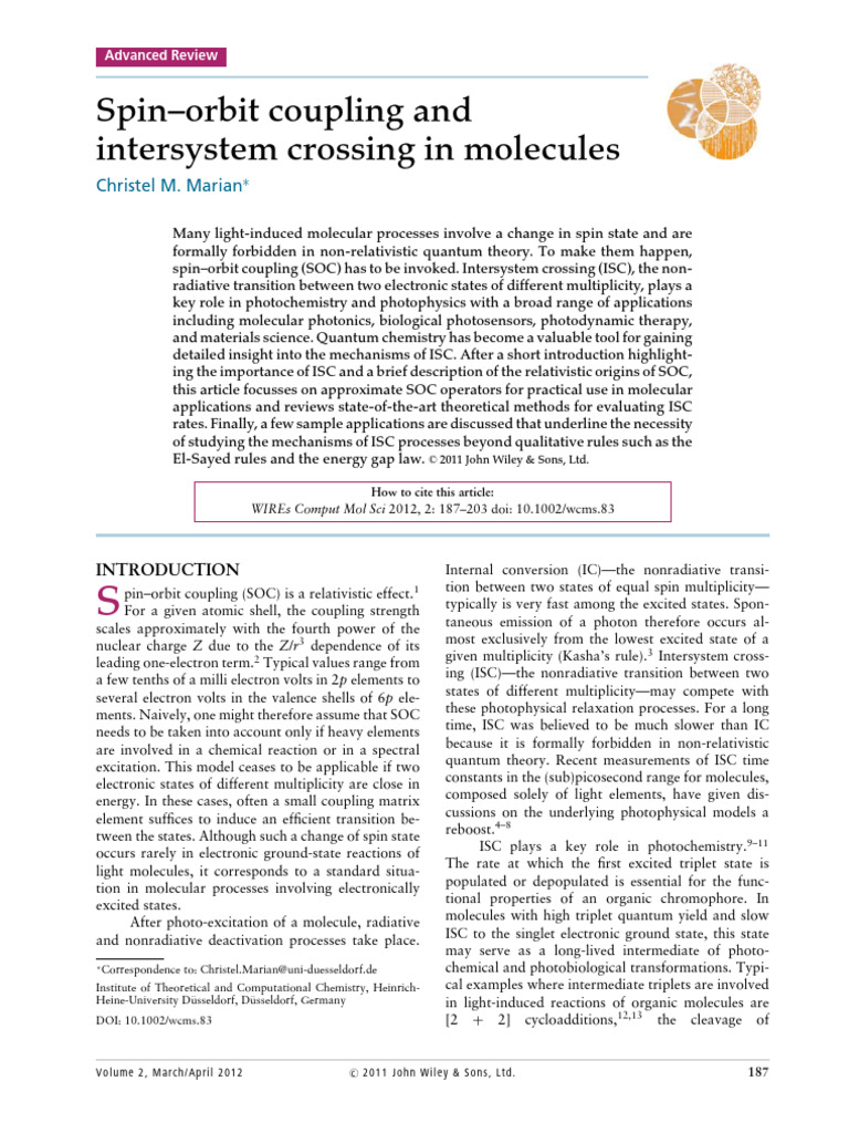 Spin-Orbit Coupling and Intersystem Crossing | PDF | Spin (Physics ...