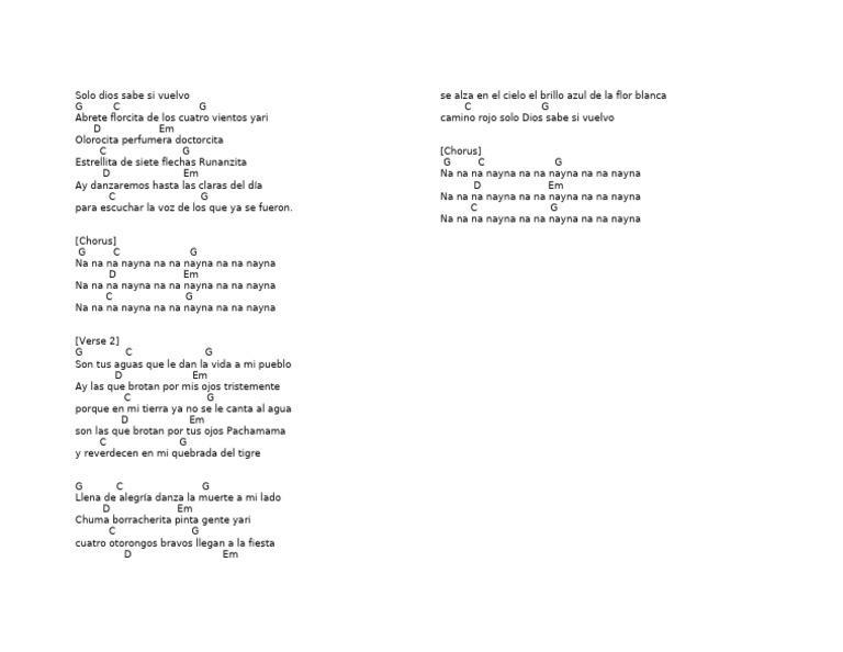 Solo Dios Sabe Si Vuelvo: Letra y Acordes | PDF
