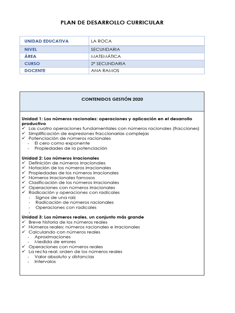 Plan de Desarrollo Curricular Secundaria | PDF | Número Real | Número ...