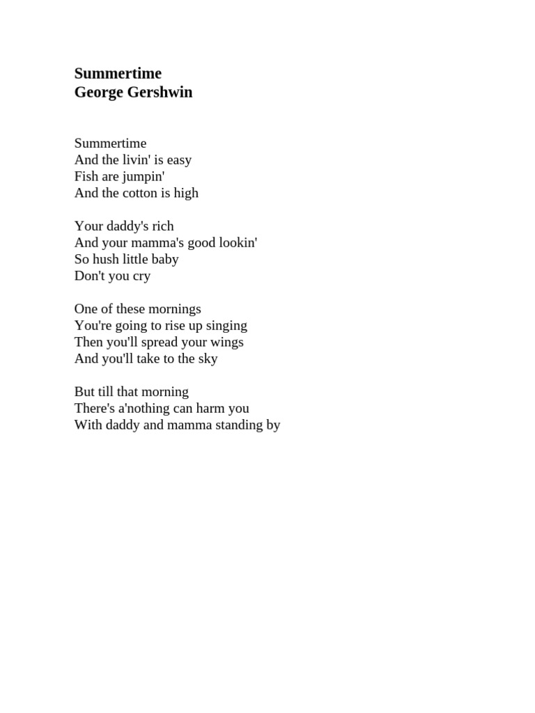 Summertime Lyrics and PDF Download | PDF