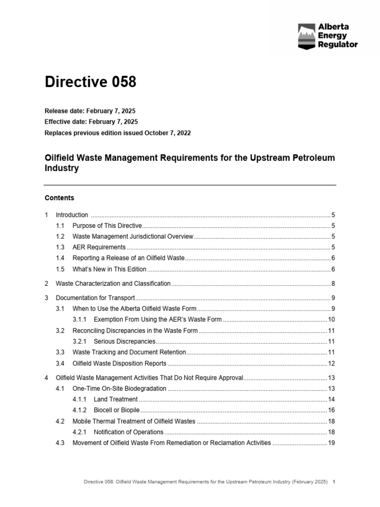 Oilfield Waste Management Directive 058 | PDF | Waste | Waste Management