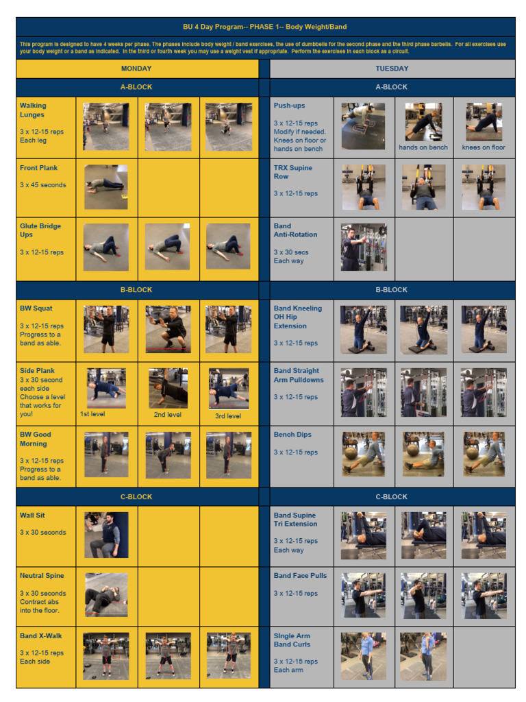 4-Week Body Weight & Band Workout Plan | PDF | Physical Fitness ...
