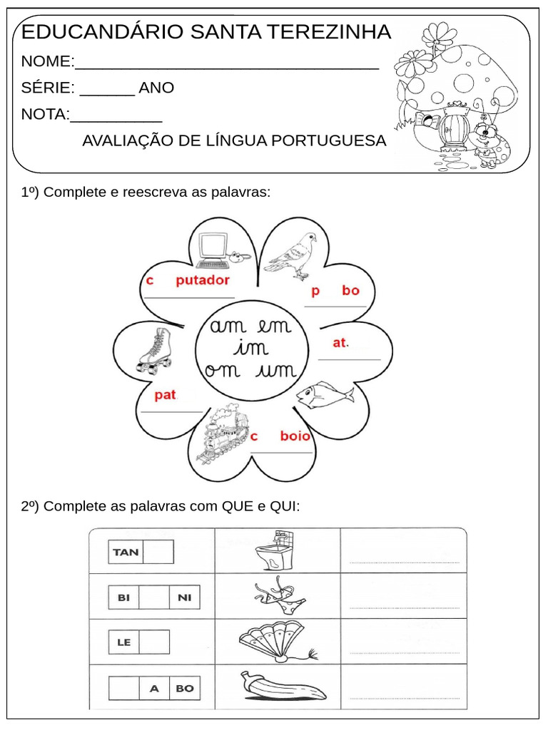 Avaliação de Língua Portuguesa 1º Ano | PDF