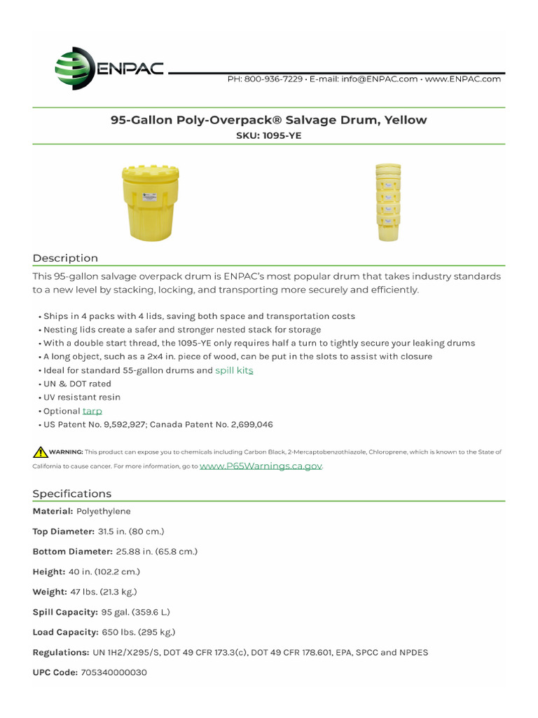 Ficha Tecnica de Overpack Polly Modelo 1220-Ye Marca Enpac | PDF
