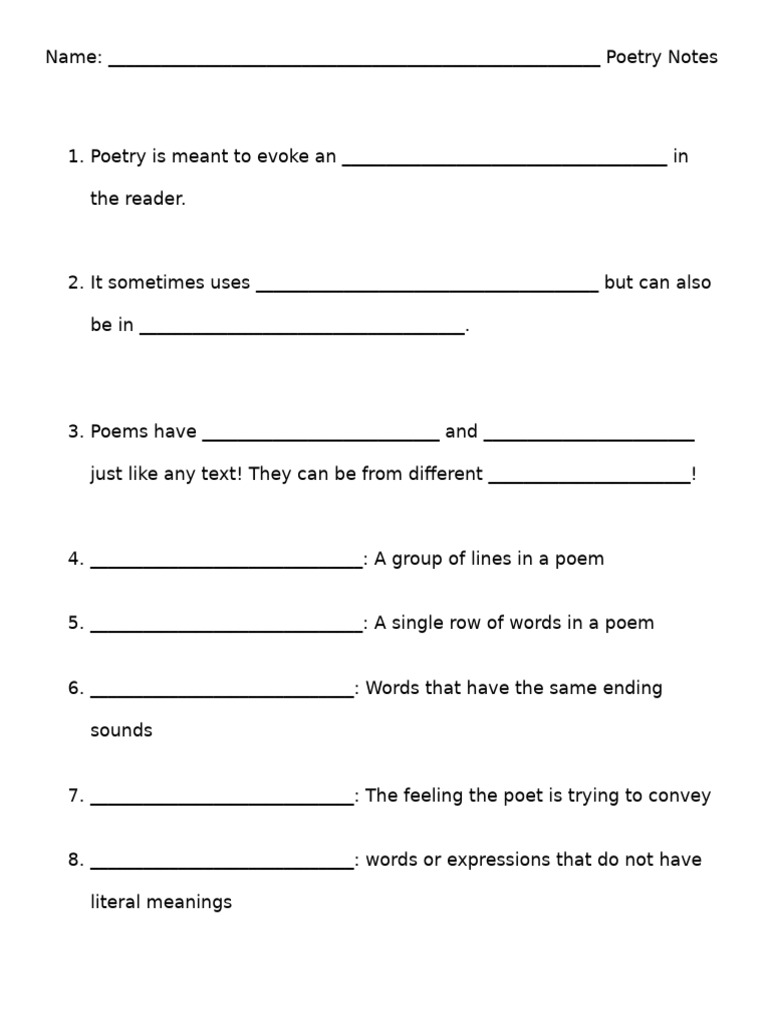Poetry Fill in Notes | PDF
