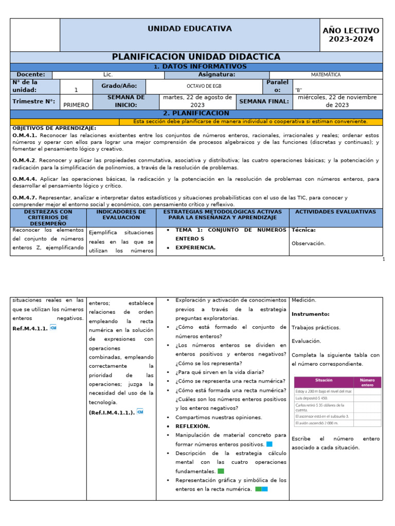 8vo - Mate - Primer Trimestre | PDF | Multiplicación | Entero