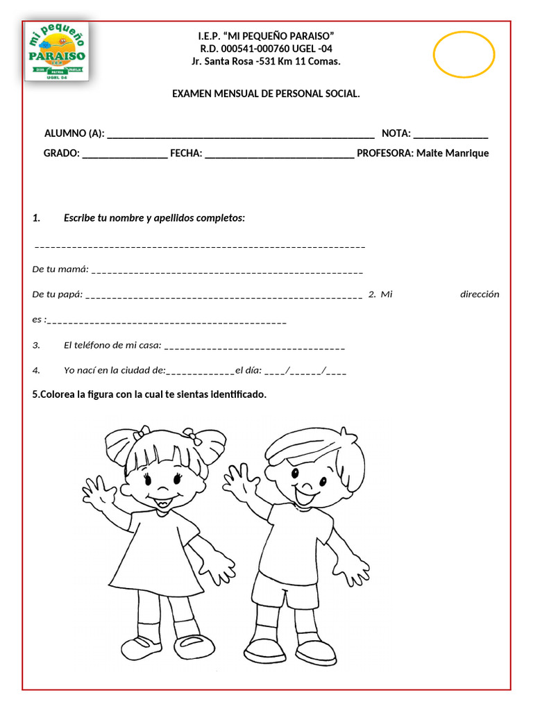 Examen Mensual de Personal Social I.E.P. | PDF