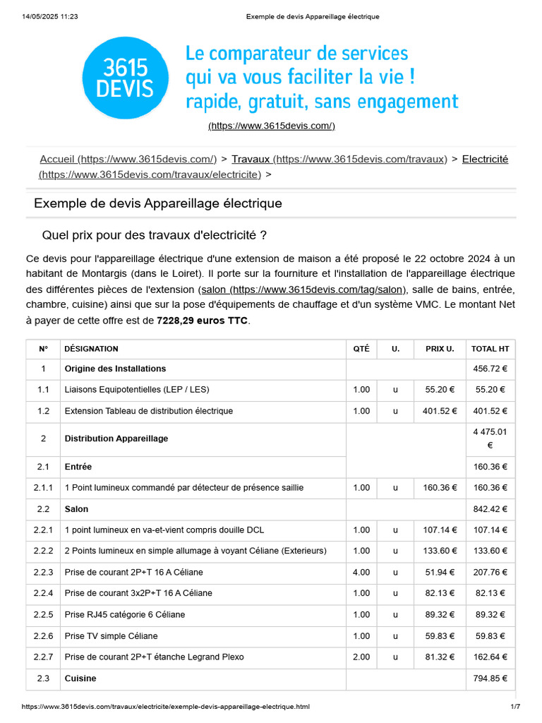 Exemple de devis électricité maison | PDF | Transfert thermique ...