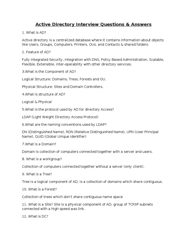 Active Directory Interview Q&A Guide | PDF | Active Directory | Directories