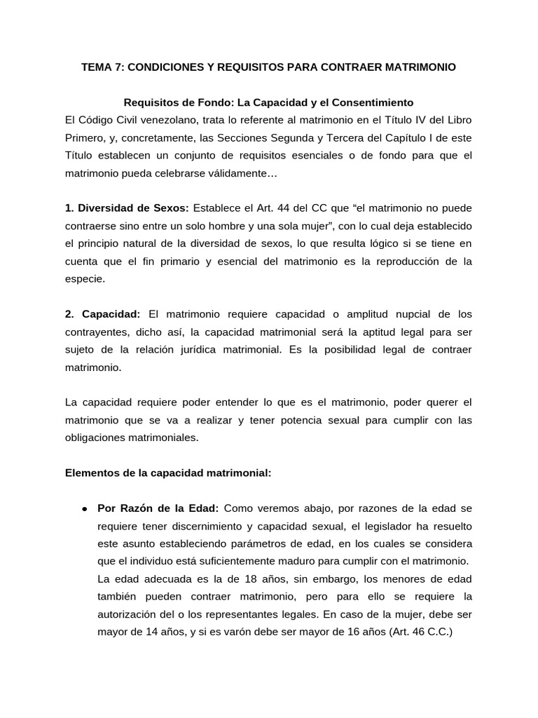 TEMA 7_ CONDICIONES Y REQUISITOS PARA CONTRAER MATRIMONIO | PDF ...