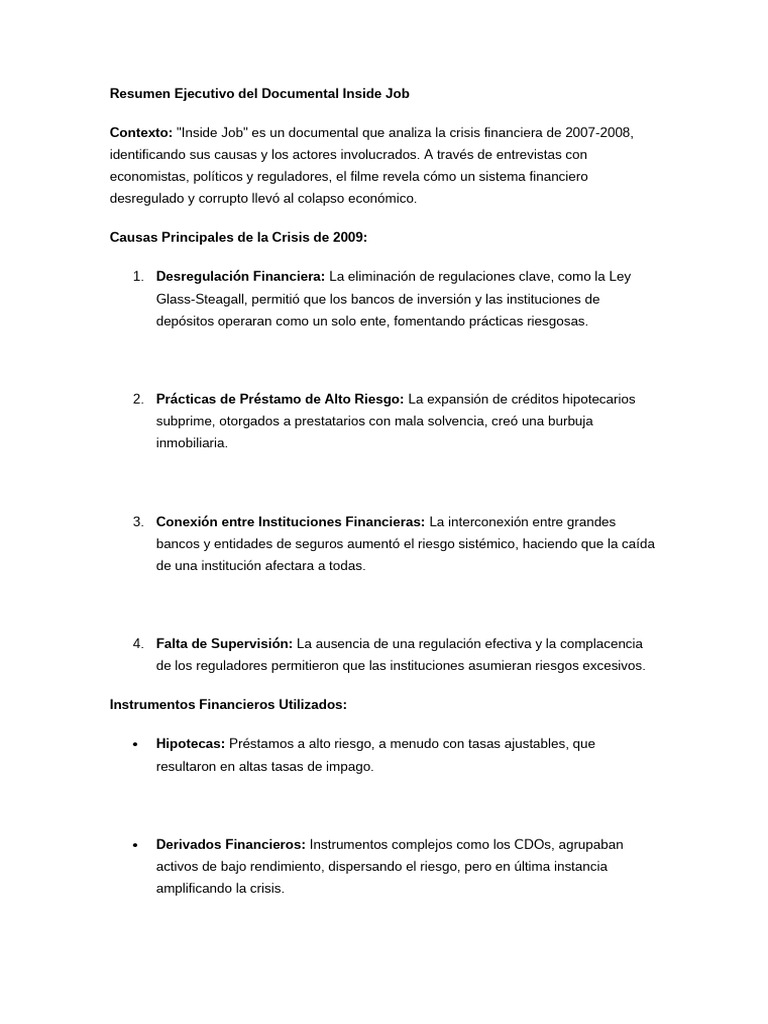 Causas de la Crisis Financiera 2008 | PDF | Puesta en seguridad | Hipotecas