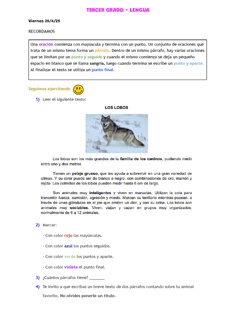 Ejercicios de Lengua para Tercer Grado | PDF