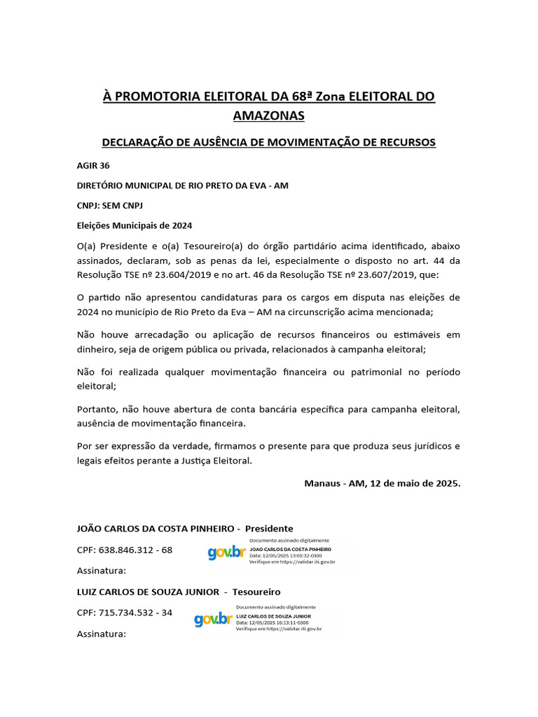 A Promotoria Eleitoral Da 68%c2%Aa Zona Eleitoral Do Amazonas Assinado ...