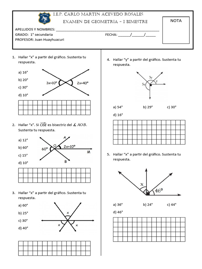 Ejercicios de Geometría para 1° Secundaria | PDF