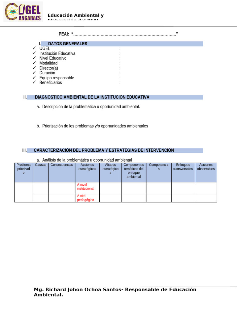 Estructura Sugerida Del Peai y Su Plan de Acción | PDF | Aprendizaje