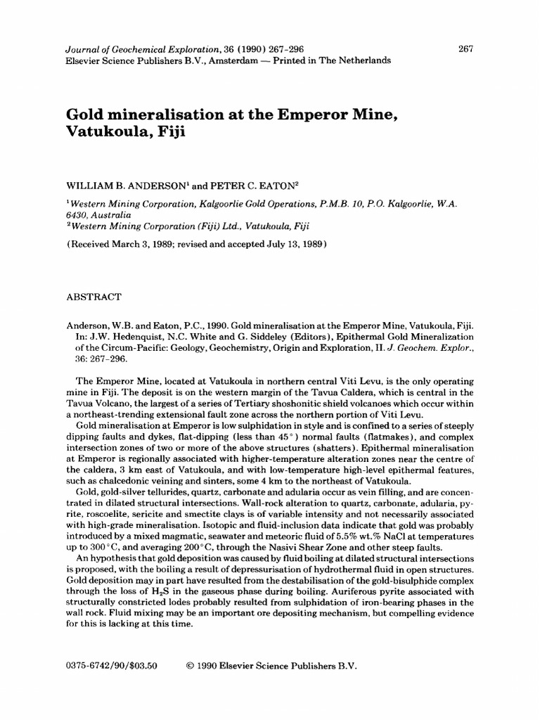 Gold Mineralization at Emperor Mine Fiji | PDF | Fault (Geology) | Basalt