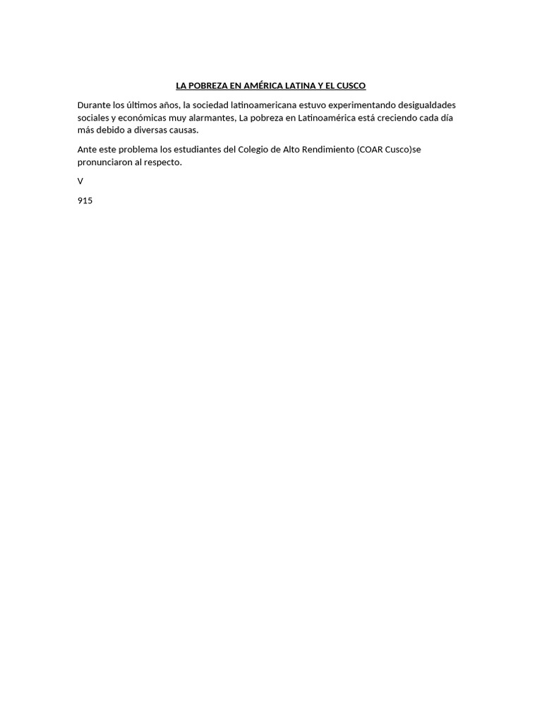 La Pobreza en América Latina y El Cusco | PDF