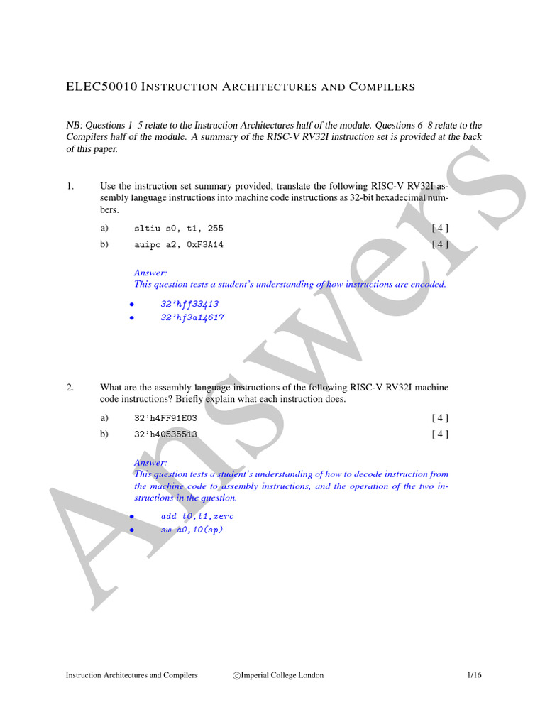 RISC-V Instruction Set and Compiler Concepts | PDF | Cpu Cache ...