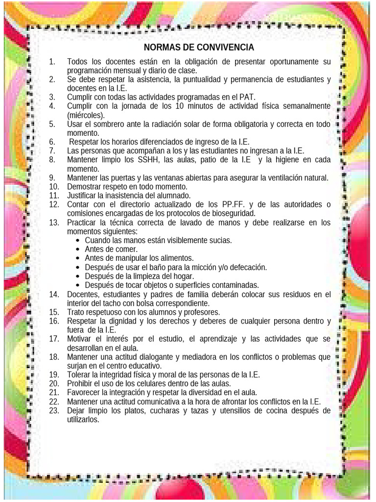 Normas de Convivencia Escolar | PDF