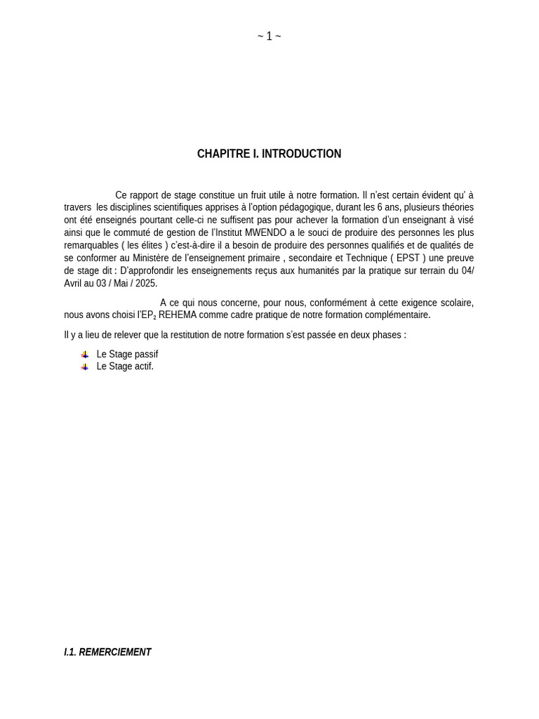 Rapport de stage à l'EP2 REHEMA | PDF | Mathématiques | Pédagogie