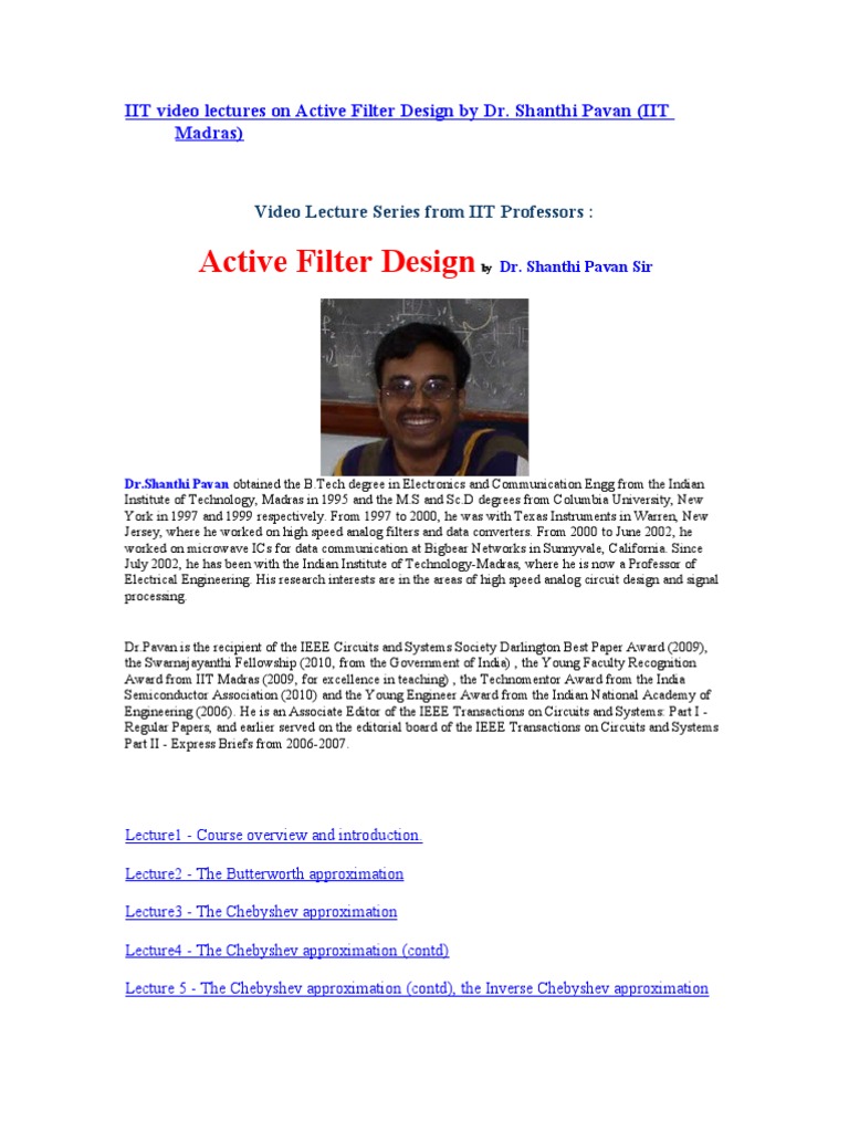IIT Active Filter Design Lectures | PDF | Electronic Filter ...
