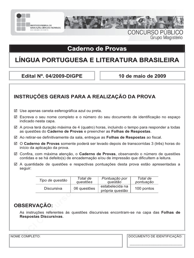 Instruções para Prova de Língua Portuguesa | PDF | Portugal | Linguística