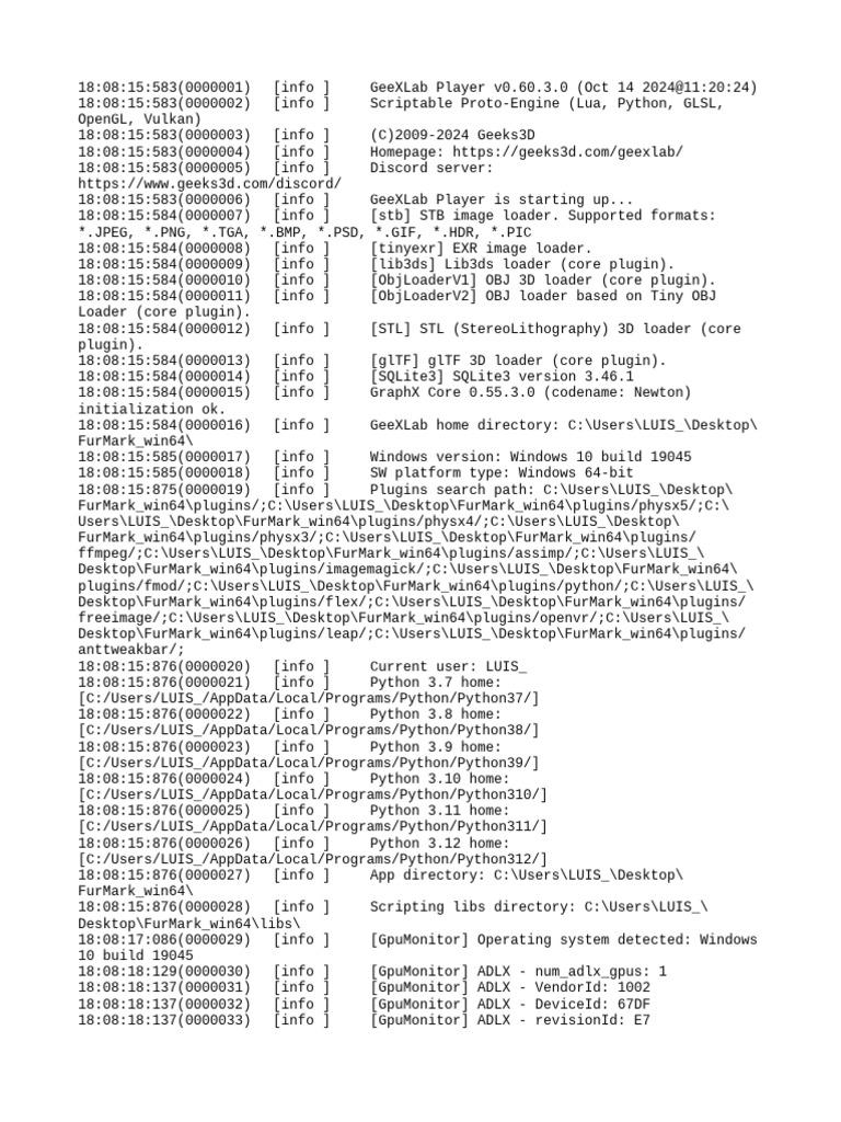 GeeXLab Player Initialization Log | PDF | Graphics Processing Unit ...