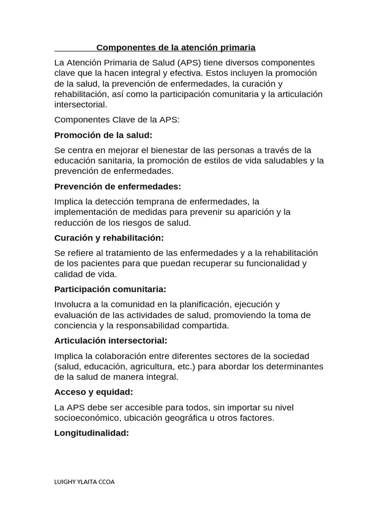 Componentes de La Atención Primaria | PDF | Cuidado de la salud