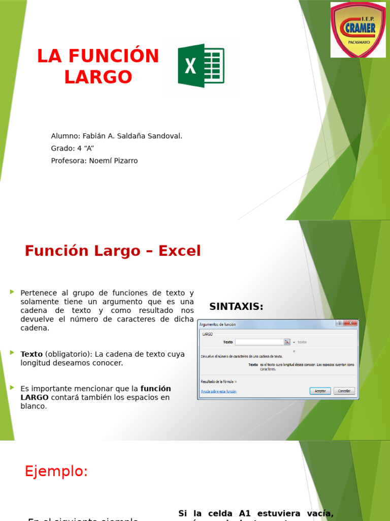 LA FUNCIÓN LARGO EN EXCEL | PDF