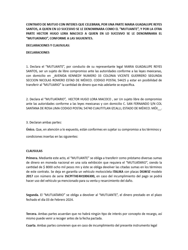 Contrato Mutuo | PDF