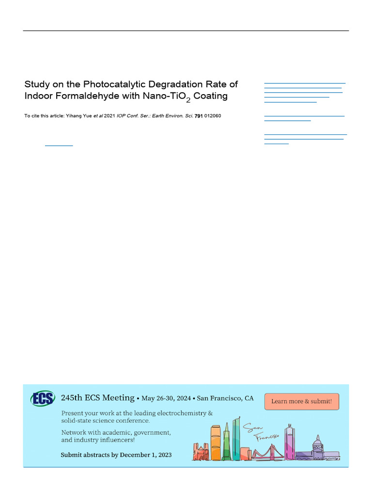 Formaldehyde Removal Article With TiO2 | PDF | Volatile Organic ...