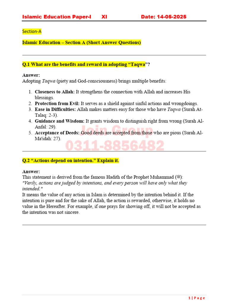 Islamic Education Exam Insights 2025 | PDF | Prophets And Messengers In ...