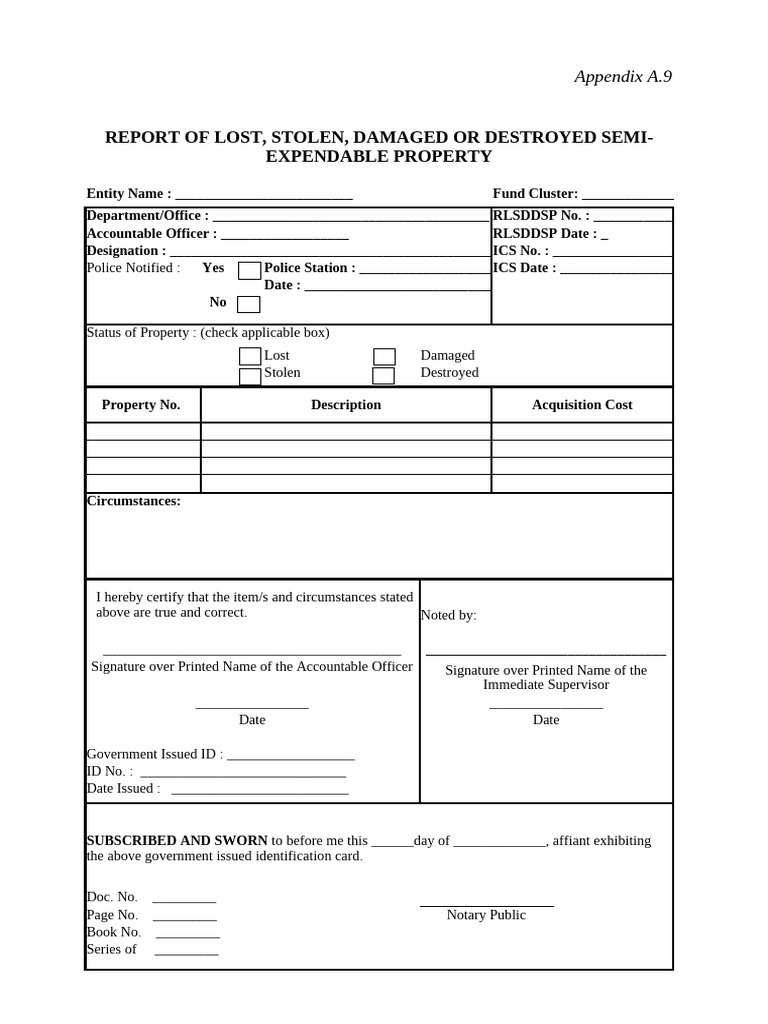 Report of Lost or Damaged Property | PDF