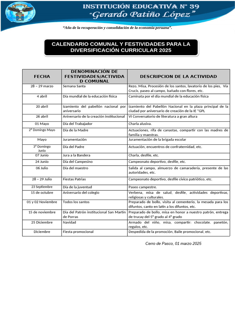 Calendario Comunal 2025 Perú | PDF | Observancias | Fiestas cristianas ...