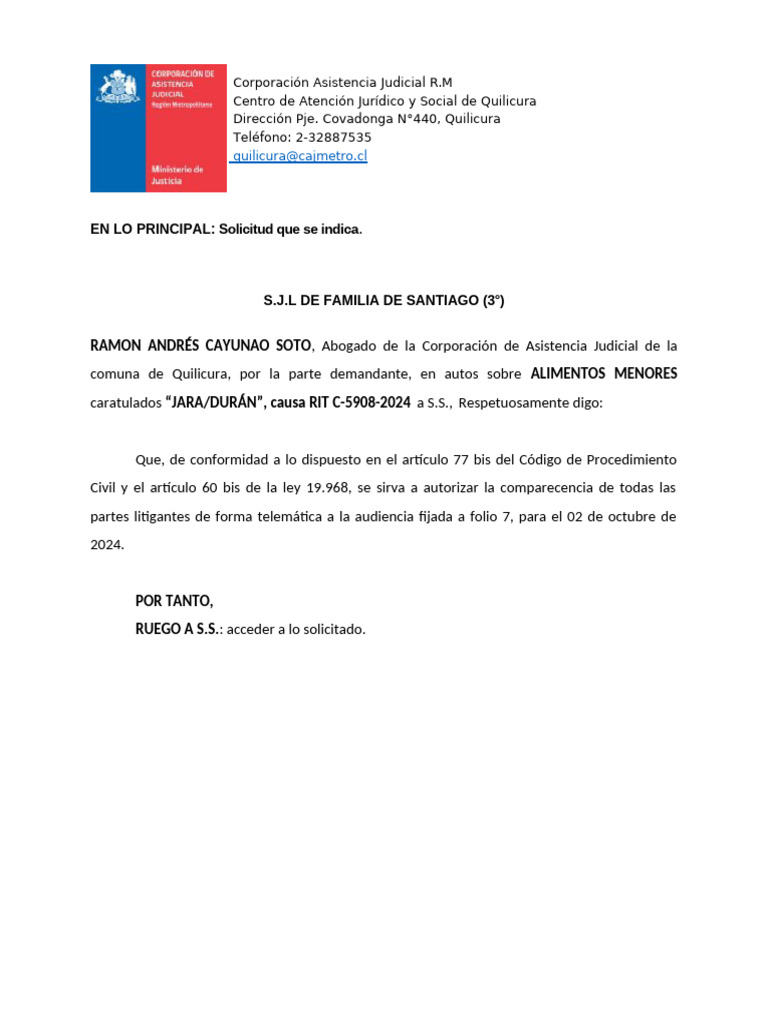 Solicito Comparecer Via Zoom | PDF