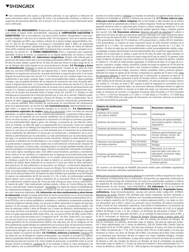 Ficha Técnica de Shingrix | PDF | Especialidades Medicas | Vacunación